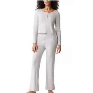 NEW GapBody Quiet Grey Ribbed Scoop Neck Button Long Sleeve Lounge Top XL